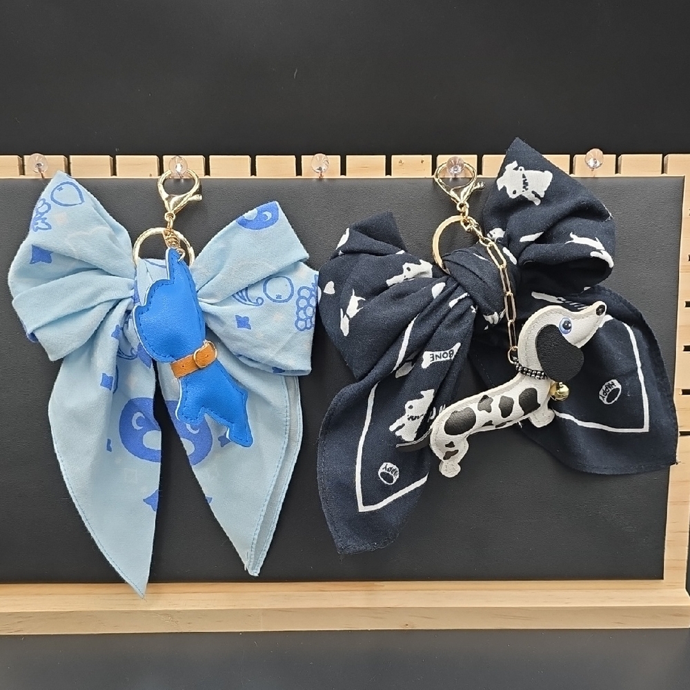 Charming Blue and Black Bow Keychain Set